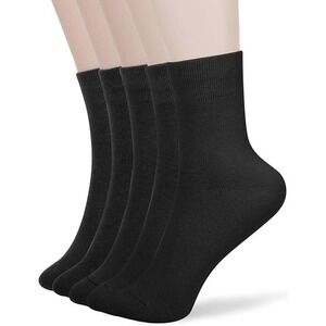 Womens "FGZ" Black Crew Socks Soft Premium Cotton-5 Pack/Size (5-9)